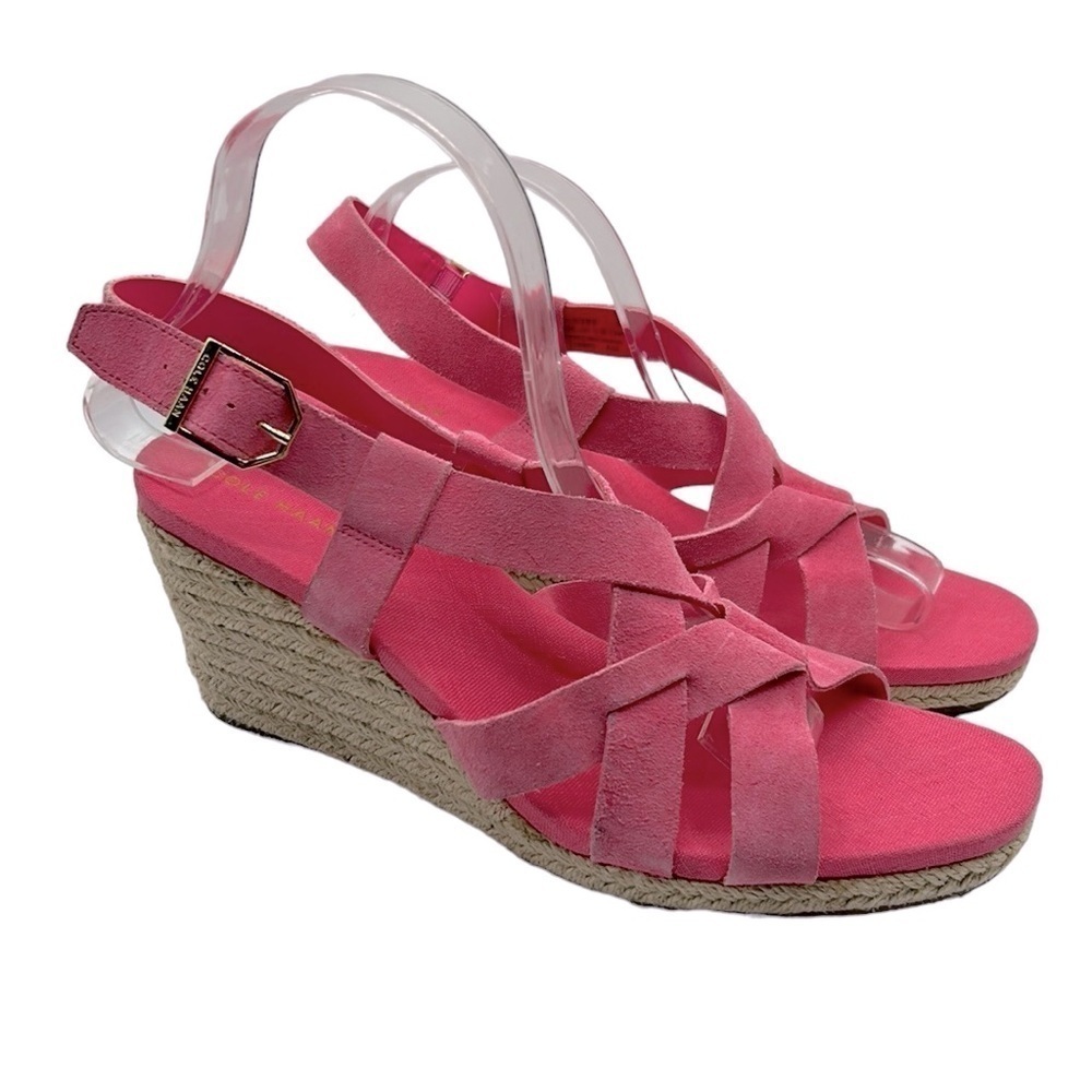 Cole Haan Pink Crystal Wedge Leather Espadrille Ankle Strap Sandals Size 9 New!